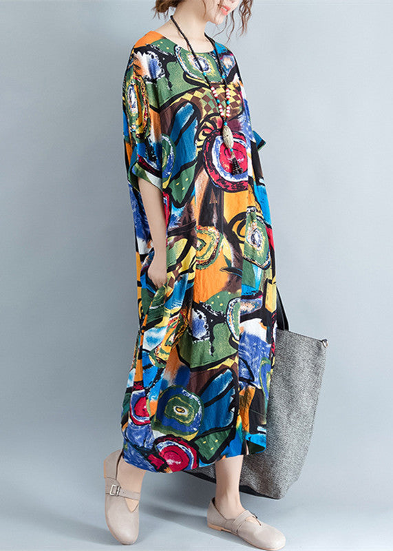 Linen Caftans Oversize Traveling Half Sleeve Cotton Maxi Dresses-limited Stock+