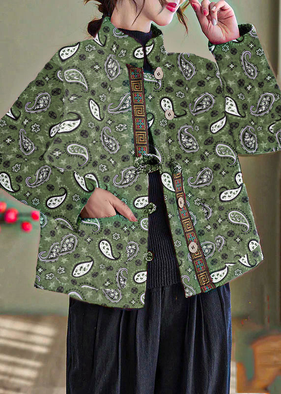 Blue-dragon Print Pockets Cotton Filled Parka Winter