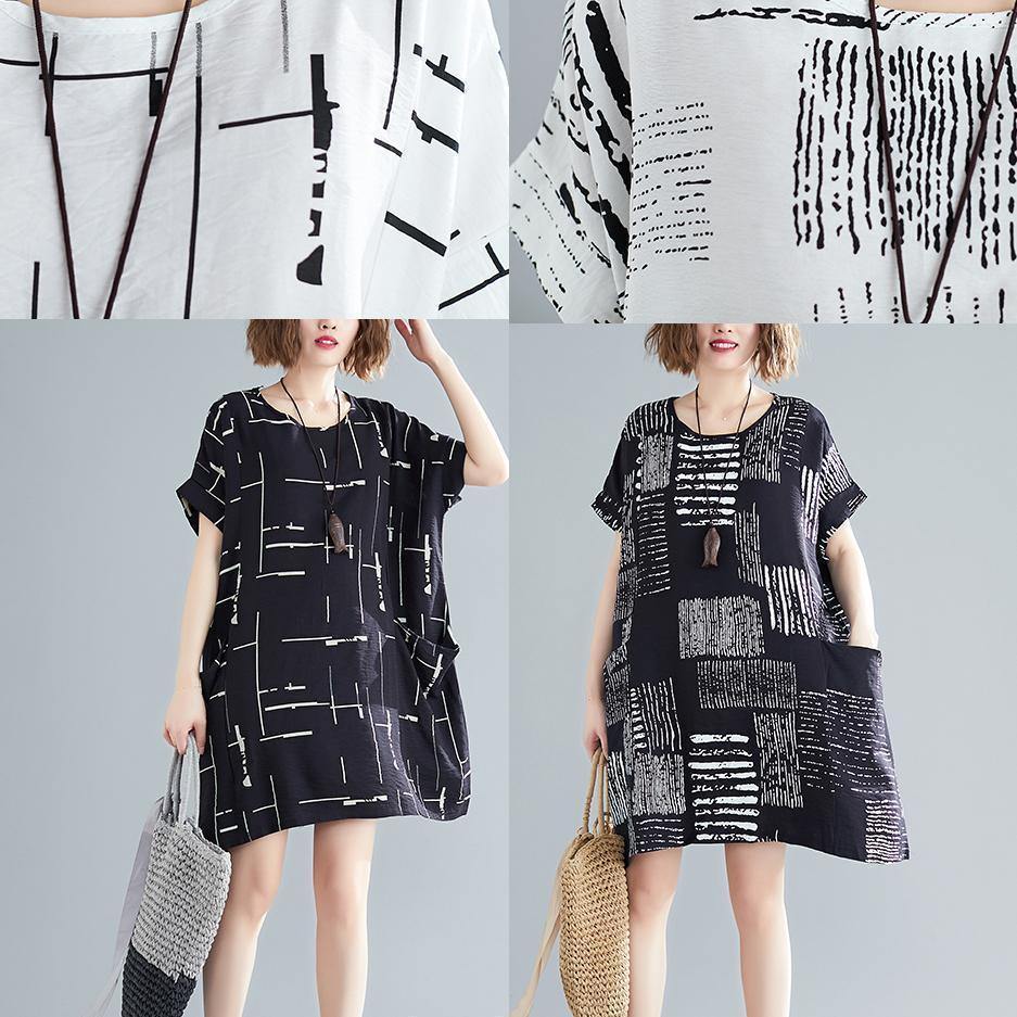 100% O Neck Pockets Cotton Blended Clothes for Stylish Wardrobes White Print Short Dress Summer