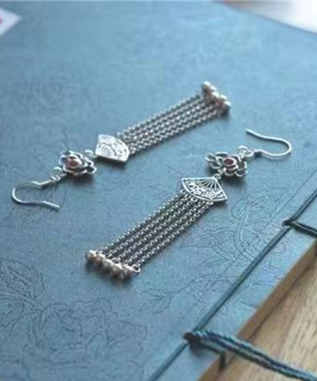Silk Sterling Silver Agate Tassel Drop Earrings