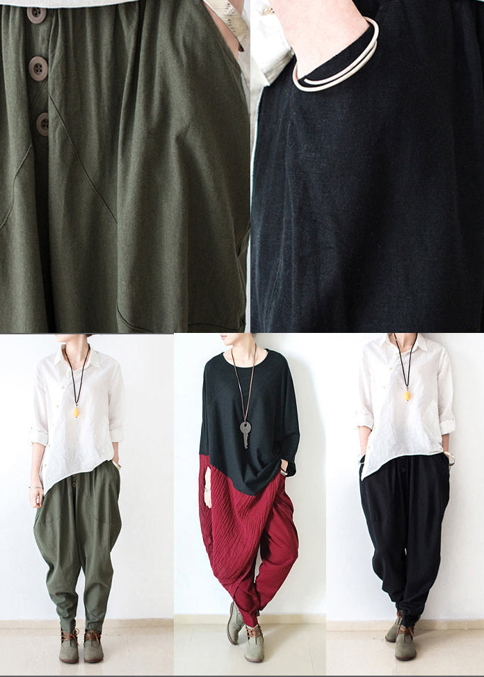 Black Stylish Linen Pants Cotton Pants Loose Bottoms Original Design