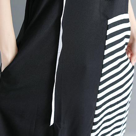 Black Natural Cotton Dress Dress Fine Short Sleeve O Neck Cotton Dress