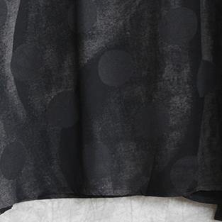 Gray Dotted Cotton Blended Caftans O Neck Pockets Linen Maxi Dress Long Sleeve Asymmetrical Design Caftans