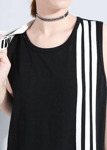 Black Cotton Linen Sleeveless Tops Jumpsuit Pants