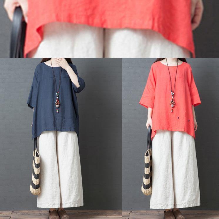 Red Cotton Low High Design T Shirt and White Wide Leg Pants Two Pieces