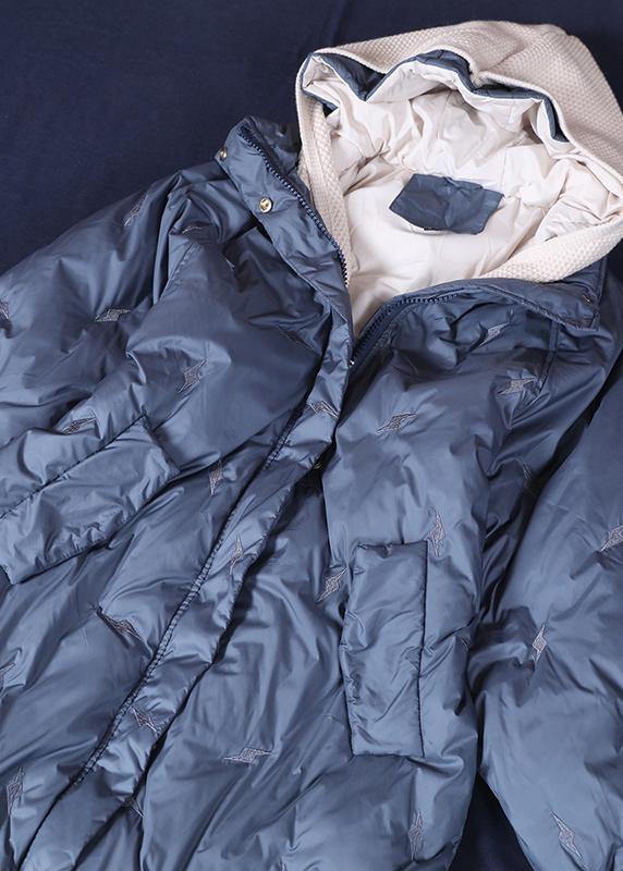Snow Jackets Coats Blue Striped Hooded Zippered Goose Down Coat