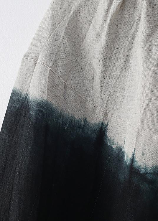 Summer New Loose Cotton and Linen Black Gradient Color Nine-point Wide-leg Pants