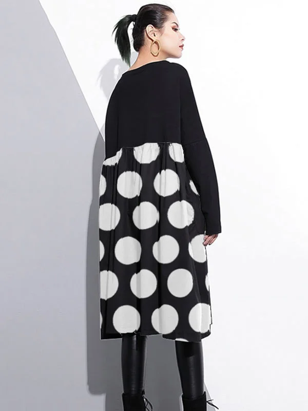 Stylish Orange Dot Cotton Shift Dress Cotton Clothing Dress High Waist Patchwork Cotton Dress