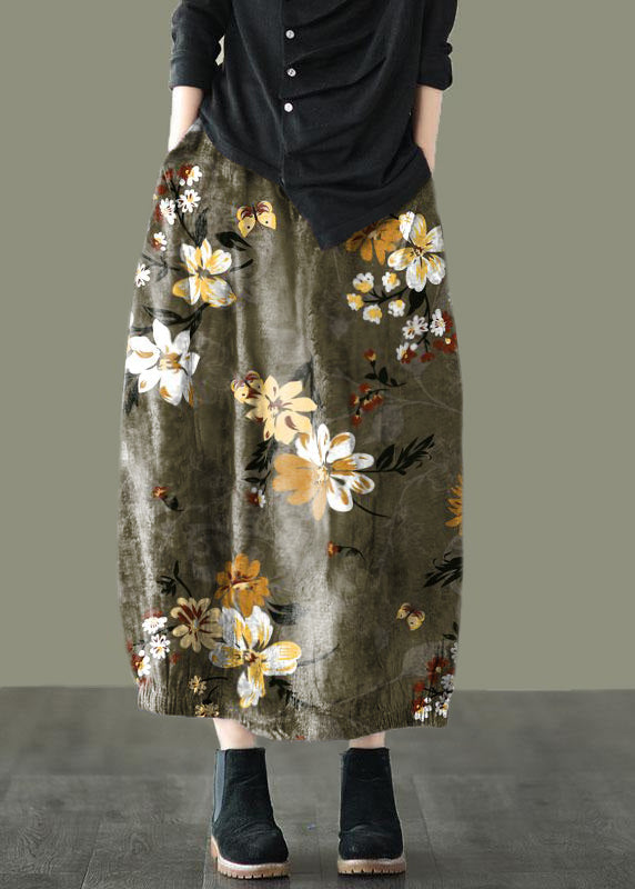 Brown Leopard Print Retro Print a Line Pockets Fall Skirts