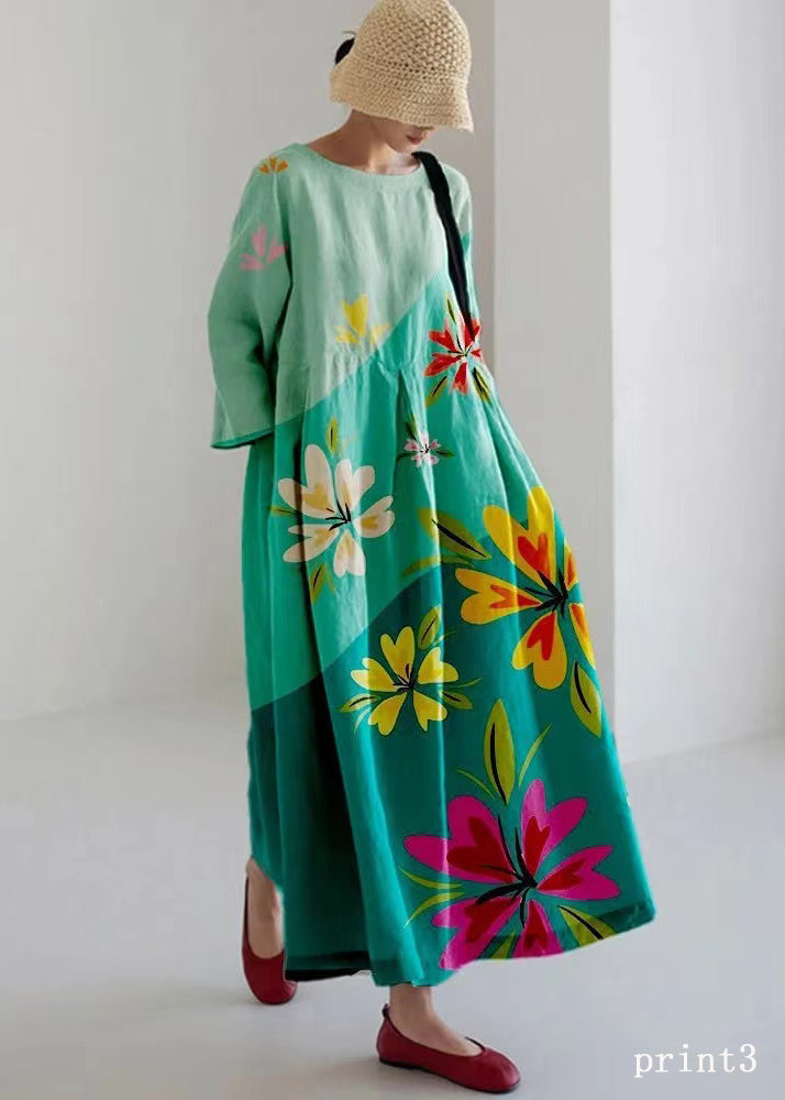 Rainbow Print Cotton Dresses Pockets Patchwork Spring