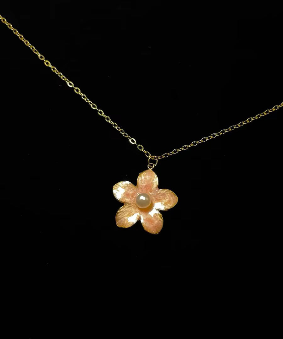 Pink Gilded Pearl Gold Plated Pendant Necklace