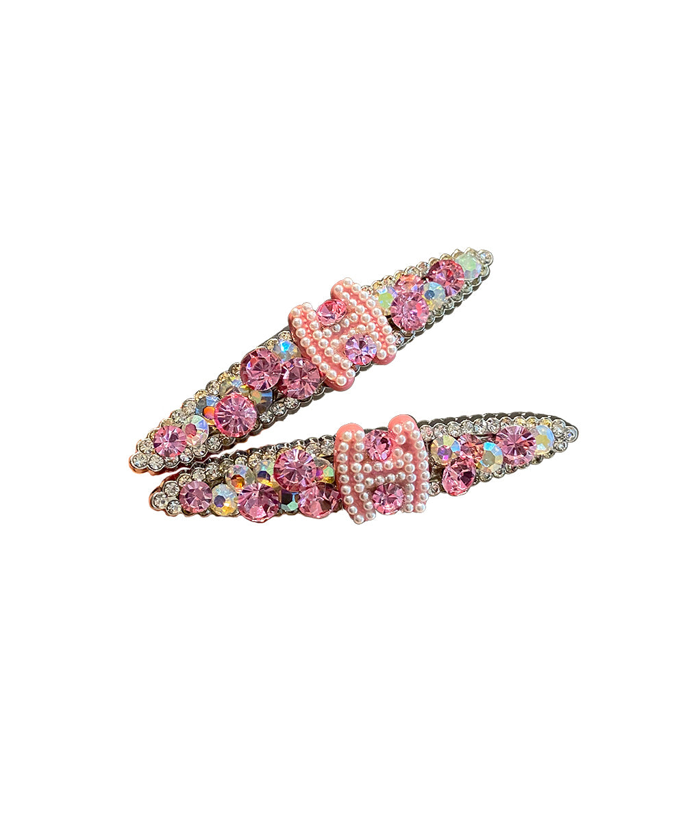 Pink Metal Zircon Pearl Graphic Hairpin