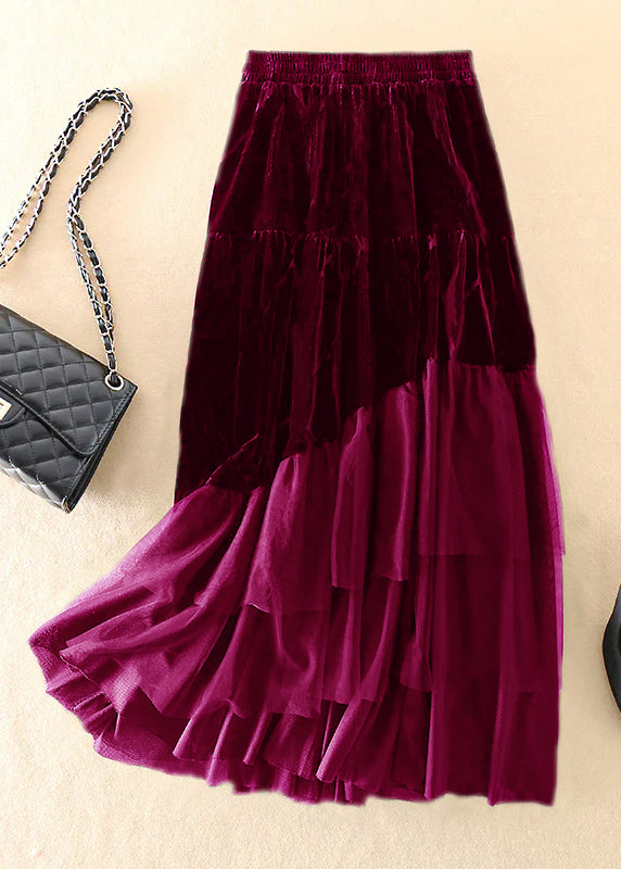 Diy Black Tulle Patchwork Silk Velour Skirt Spring