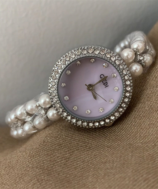 Purple Stainless Steel Zircon Tempered Glass Watches