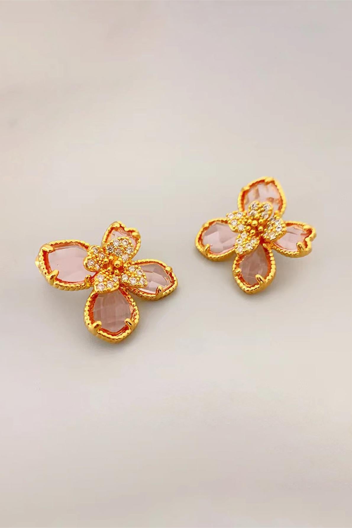 Dimentional Acrylic Earrings in Gold Tone