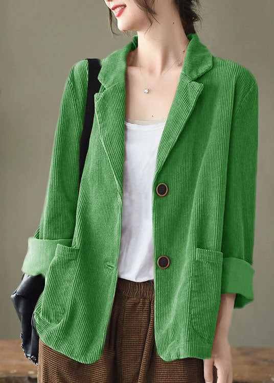 Loose Blue Button Pockets Peter Pan Collar Corduroy Coat Long Sleeve