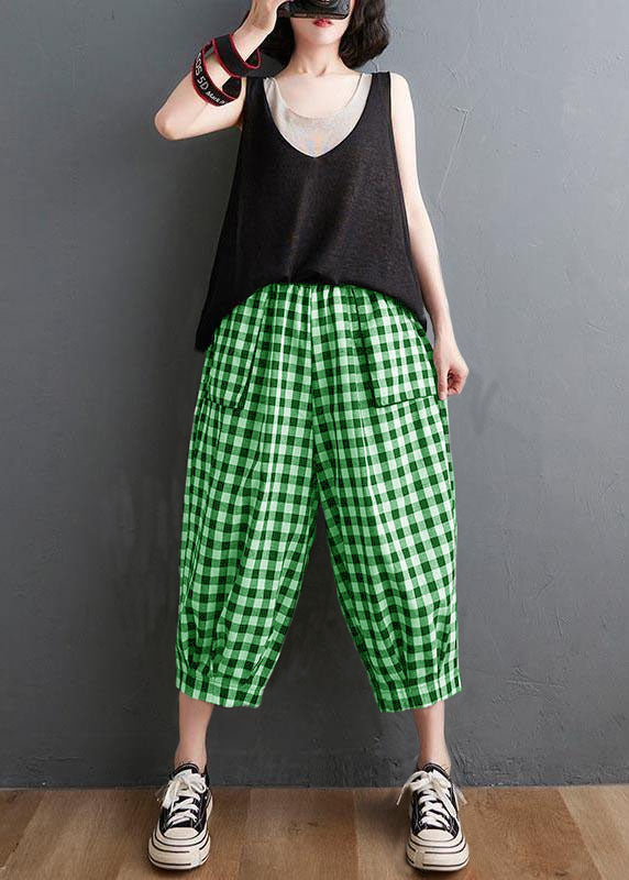 Red Elastic Waist Harem Pants Summer Cotton Linen