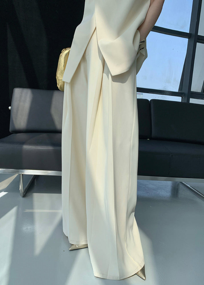 Art Beige Asymmetrical Patchwork Waistcoat and Wide Leg Pants Spandex Two Pieces Set Sleeveless