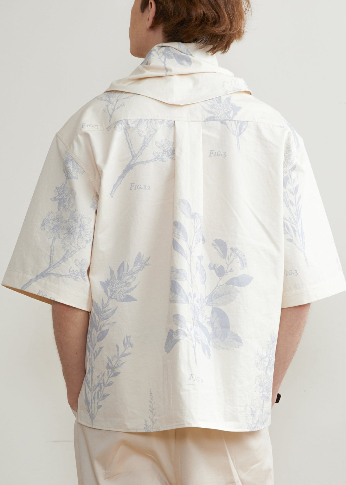Art Beige Print Button Cotton Shirts Half Sleeve