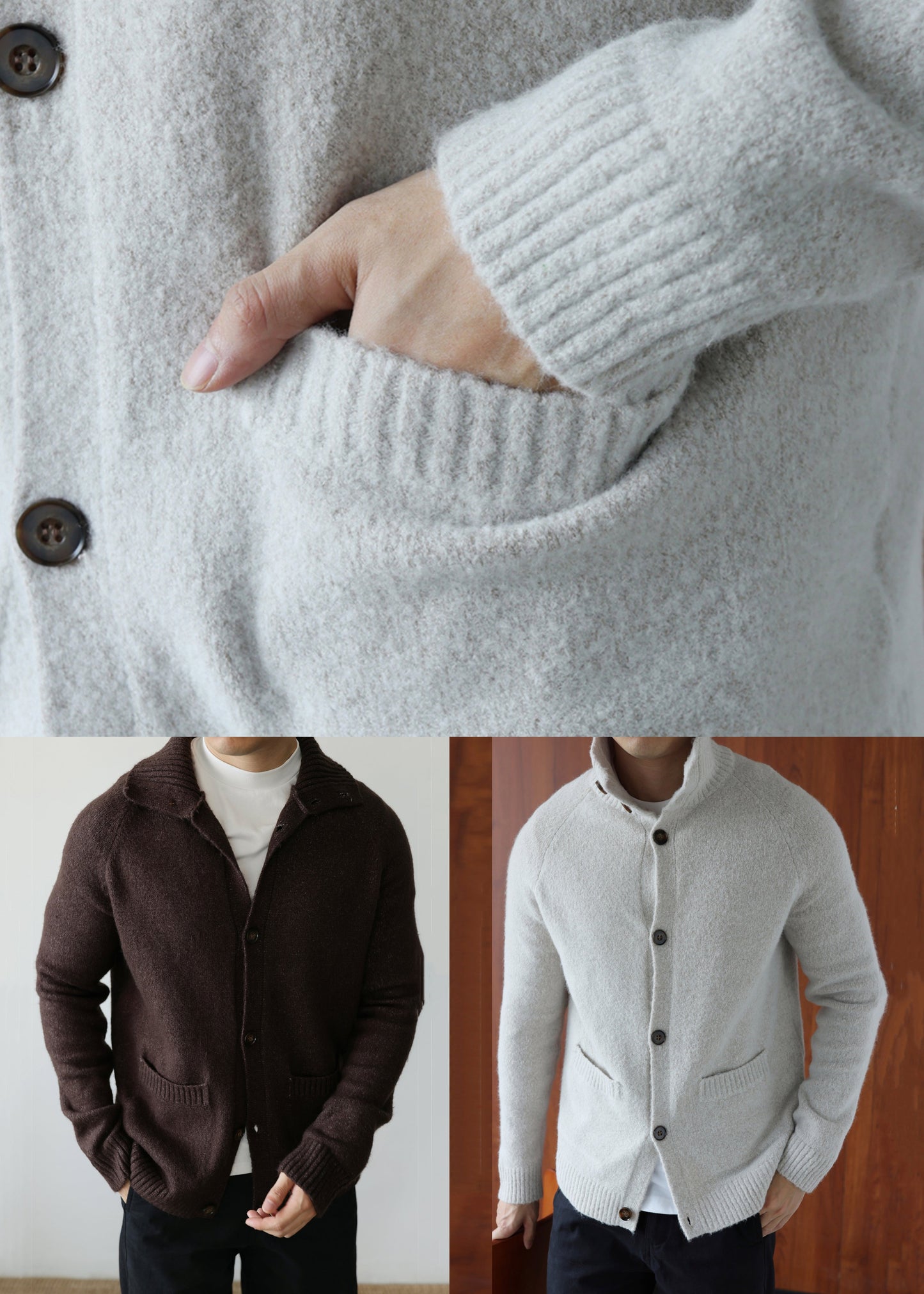 Art Grey Turtleneck Button Cotton Knit Cardigan Winter