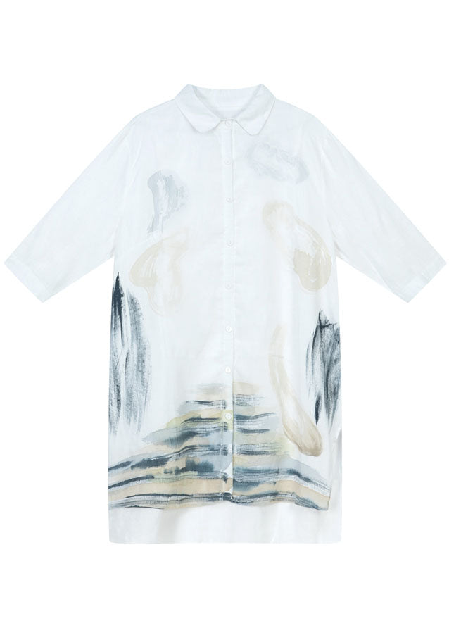 Art White Side Open Print Shirt Tops Half Sleeve