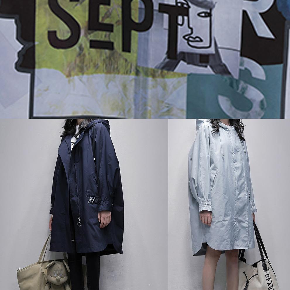 Art Hooded Zippered Crane Coats Blue Clothing Coats