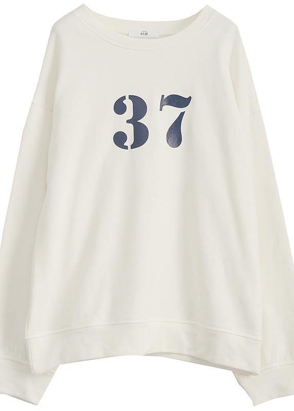 Art white cotton shirts alphabet prints Plus Size Clothing fall shirt