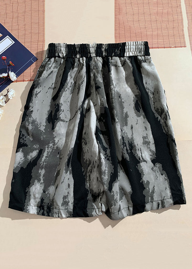 Beach Black Pockets Elastic Waist Cotton Pants Summer