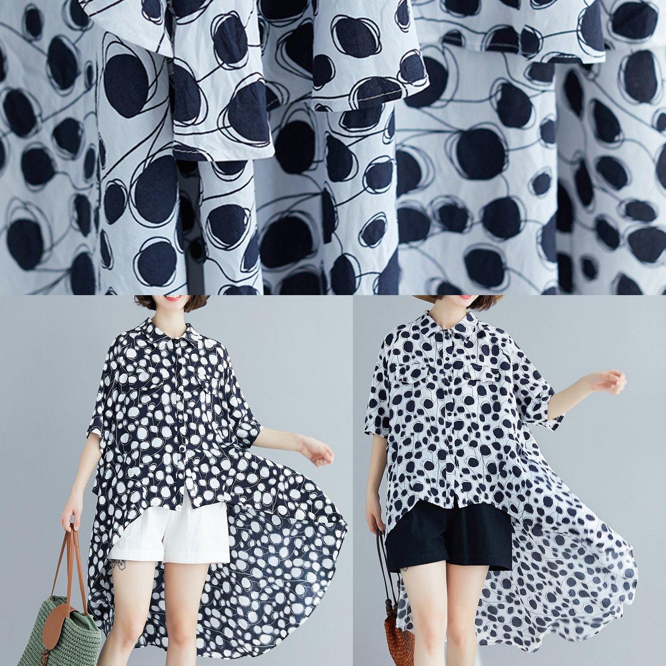 Beach Lapel Asymmetric Chiffon Clothes for White Dotted Shirt Summer