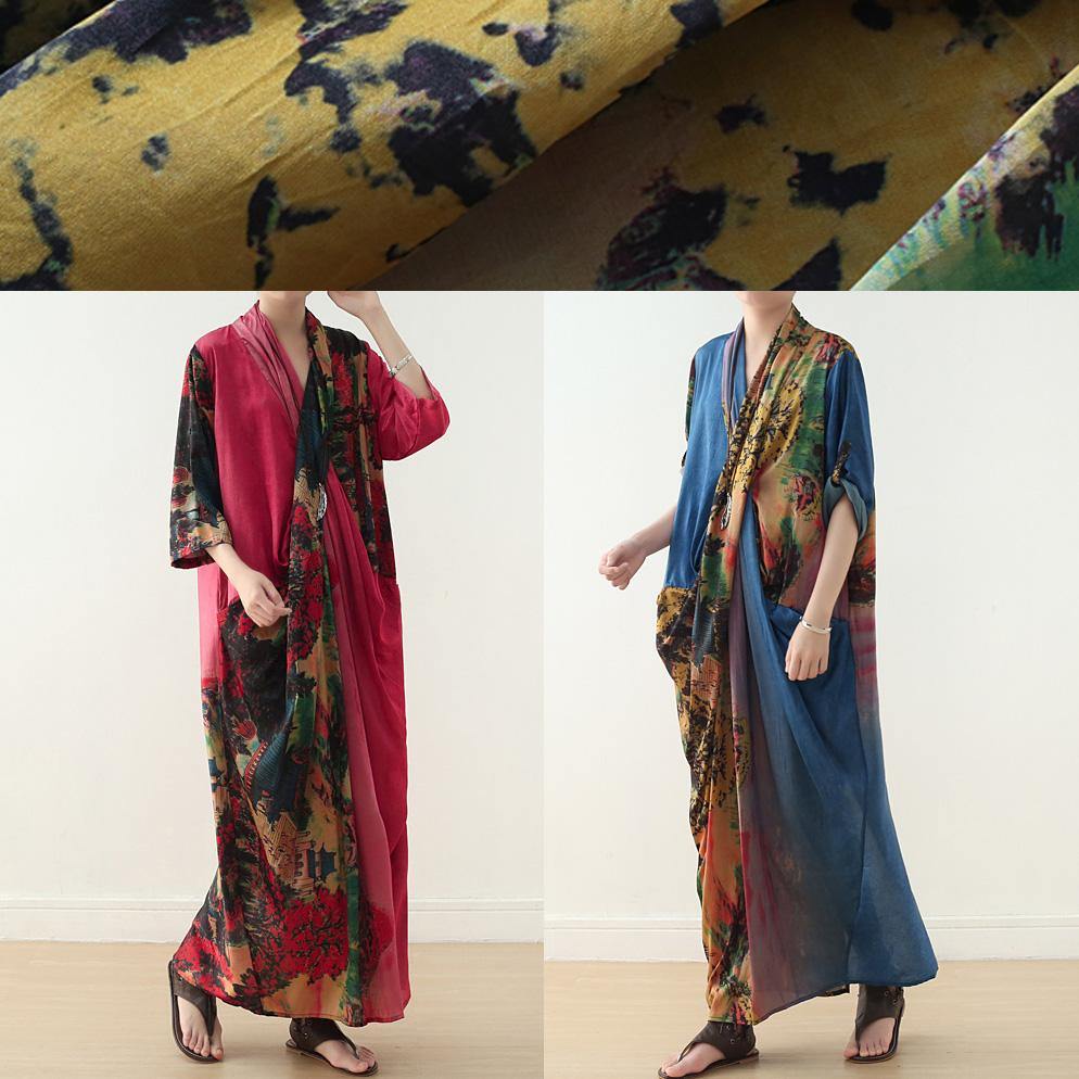 Beach Red Print Chiffon Clothes for V Neck Patchwork Dresses Spring Dresses