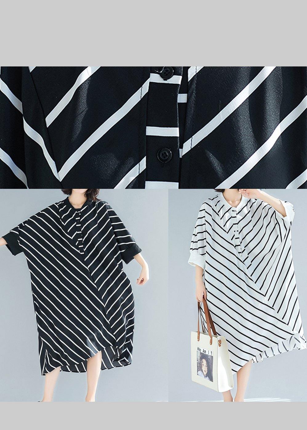 Asymmetric Spring Black Striped Robes Dresses