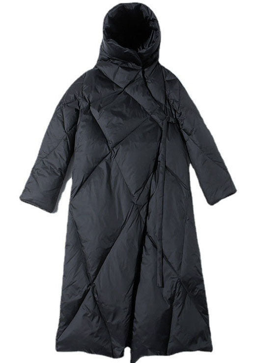 Black Hooded Asymmetrical Design Duck Down Winter Coats
