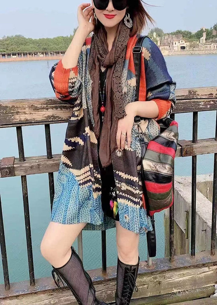 Color Block Loose Button Fall Knit Sweater Cardigan