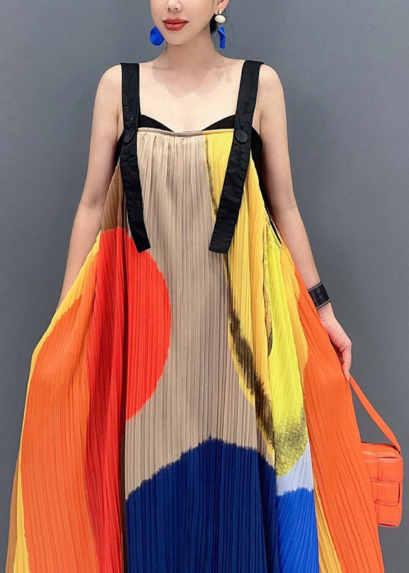 Colorblock Slash Neck Wrinkled Maxi Dress Sleeveless