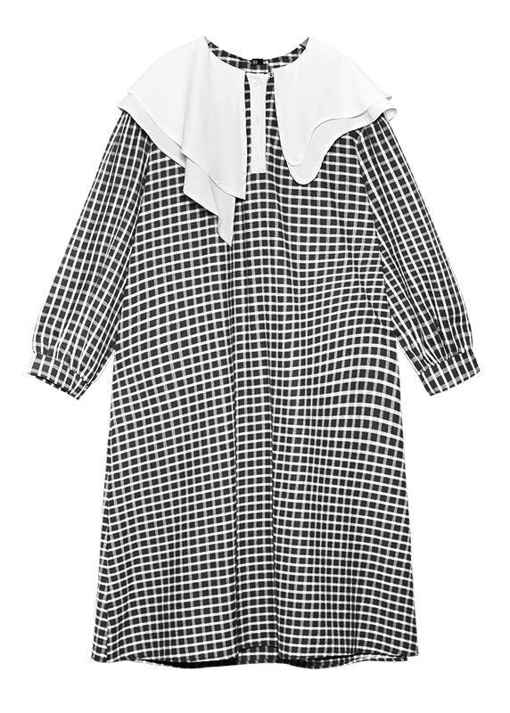 Ruffled Tie Waist Cotton Fall Clothes Outfits Blue Plaid Dress