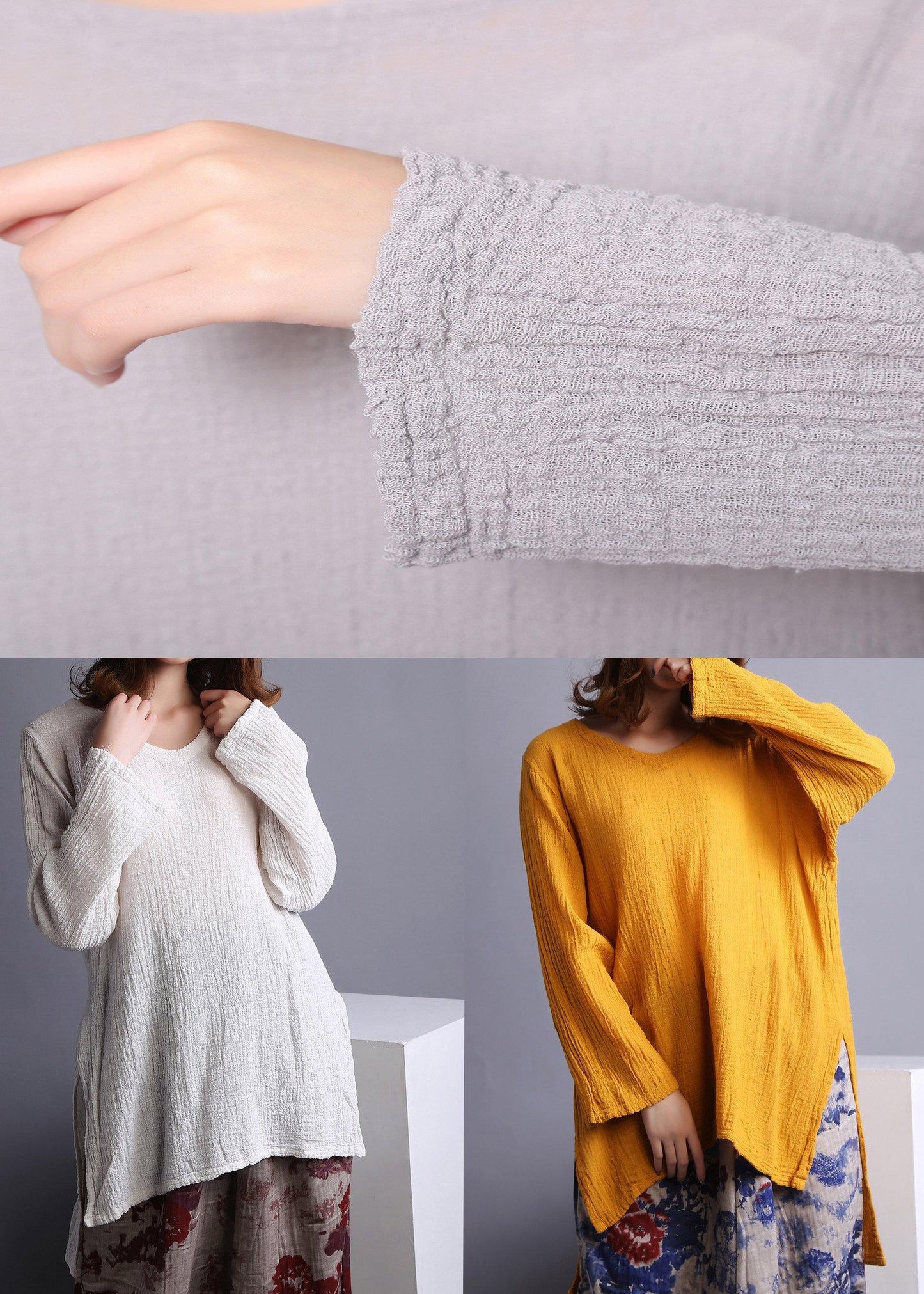 Beautiful White U Neck low high design Linen Shirt Spring