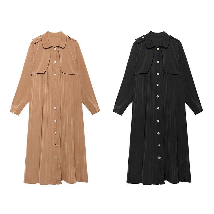 Black Cotton Quilting Clothes Lapel Cinched Maxi Dresses