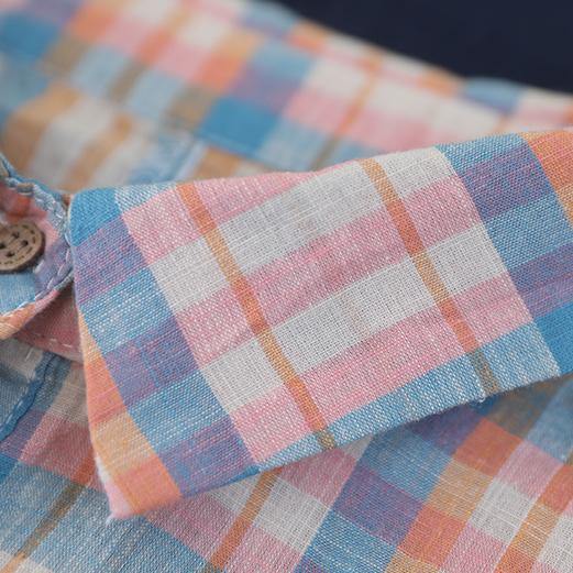 Khaki Plaid Cotton Pattern Lapel Button Down Daily Tops