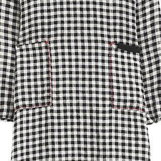 Linen Dresses Batwing Sleeve Round Neck Plaid Black Dress