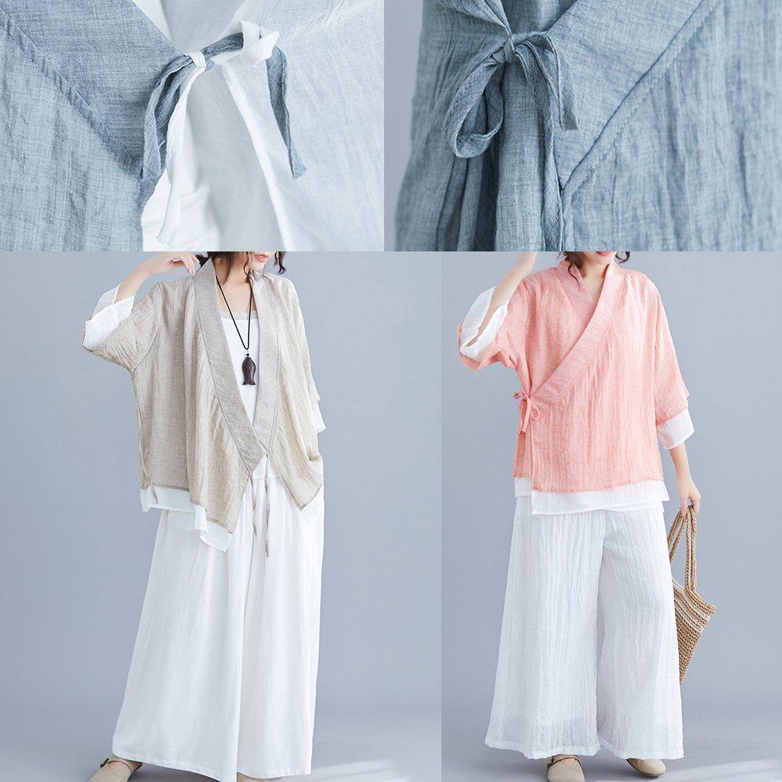 Pink Cotton Shirts Wardrobes V Neck Half Sleeve Summer Blouse
