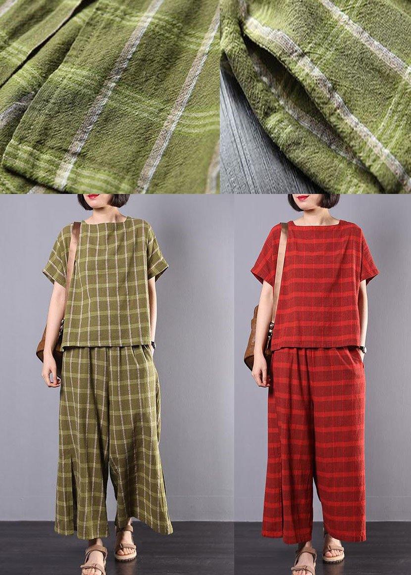 Red Plaid Cotton Pakistani Design Split Two Piece Suit