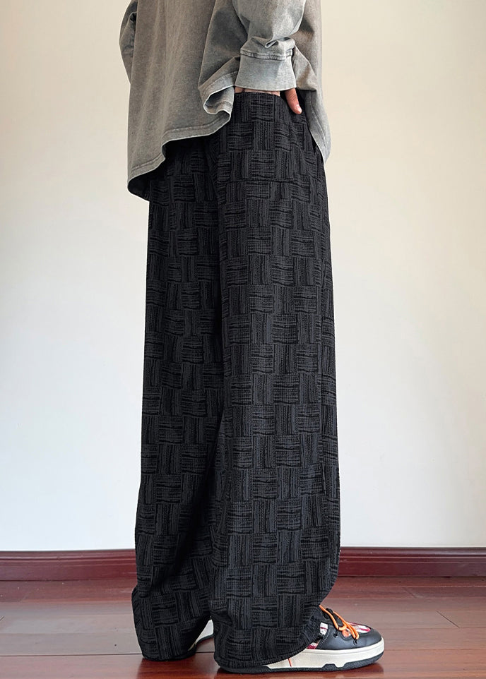 Black Original Design Pockets Corduroy Pants Elastic Waist Spring