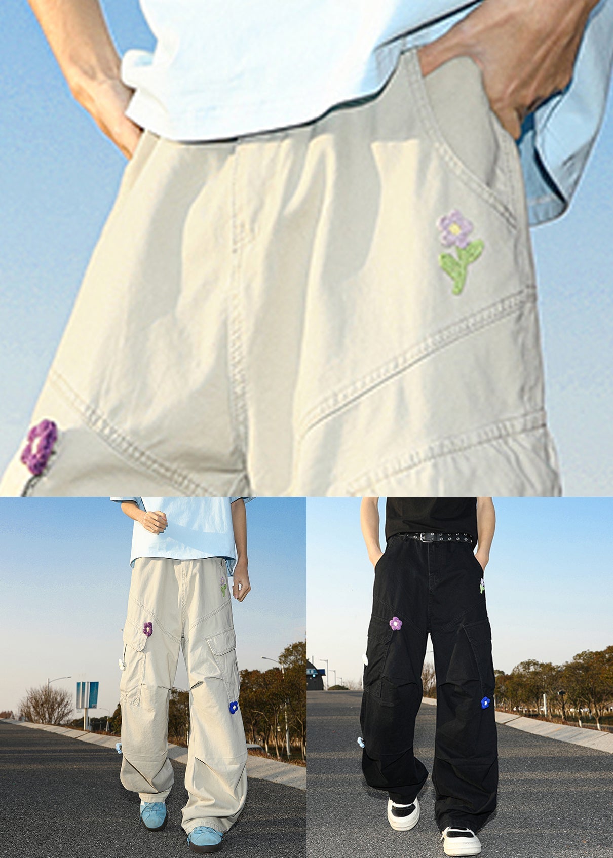 Black Pockets Cotton Summer Pants High Waist