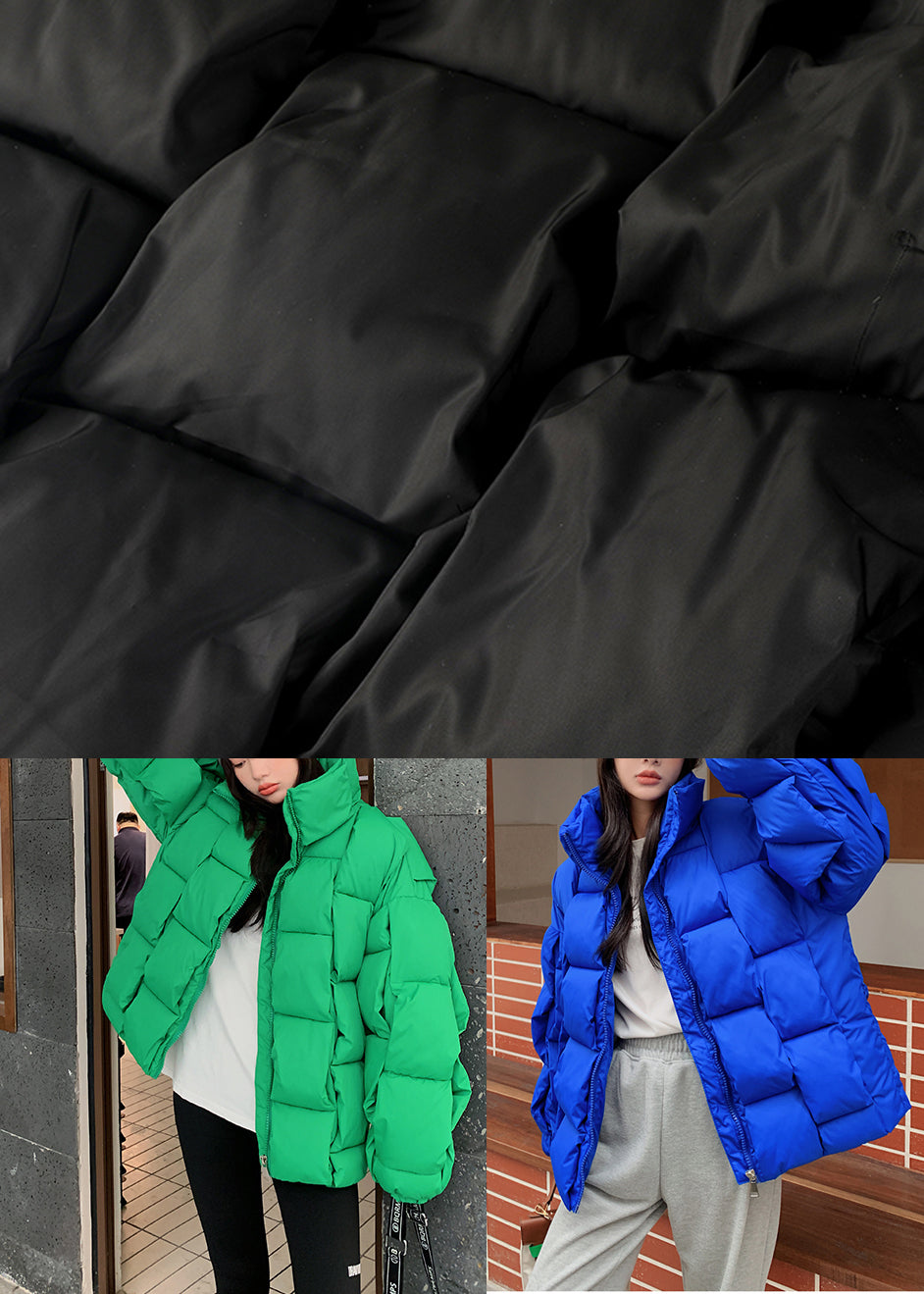 Black Warm Fine Cotton Filled Parka Oversized Pockets Winter