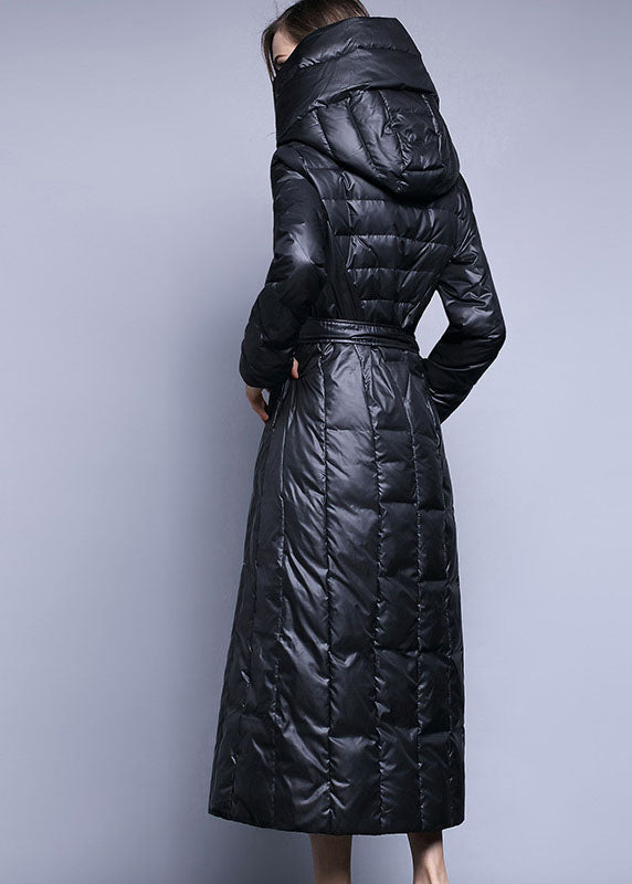 Black Pockets Thick Slim Fit Winter Lengthen Duck Down Coat