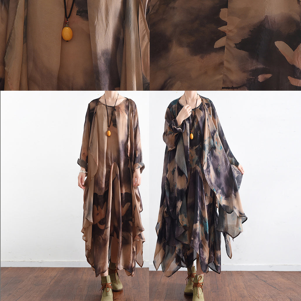Blue Silk Dresses Baggy Maxi Dresses Caftan Gown Two Pieces Asymmetrical Design