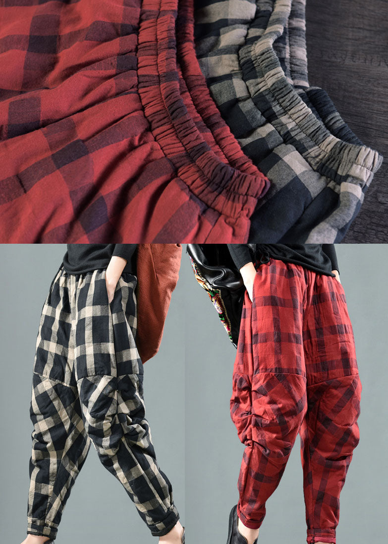 Black Plaid Fine Cotton Filled Pants Winter