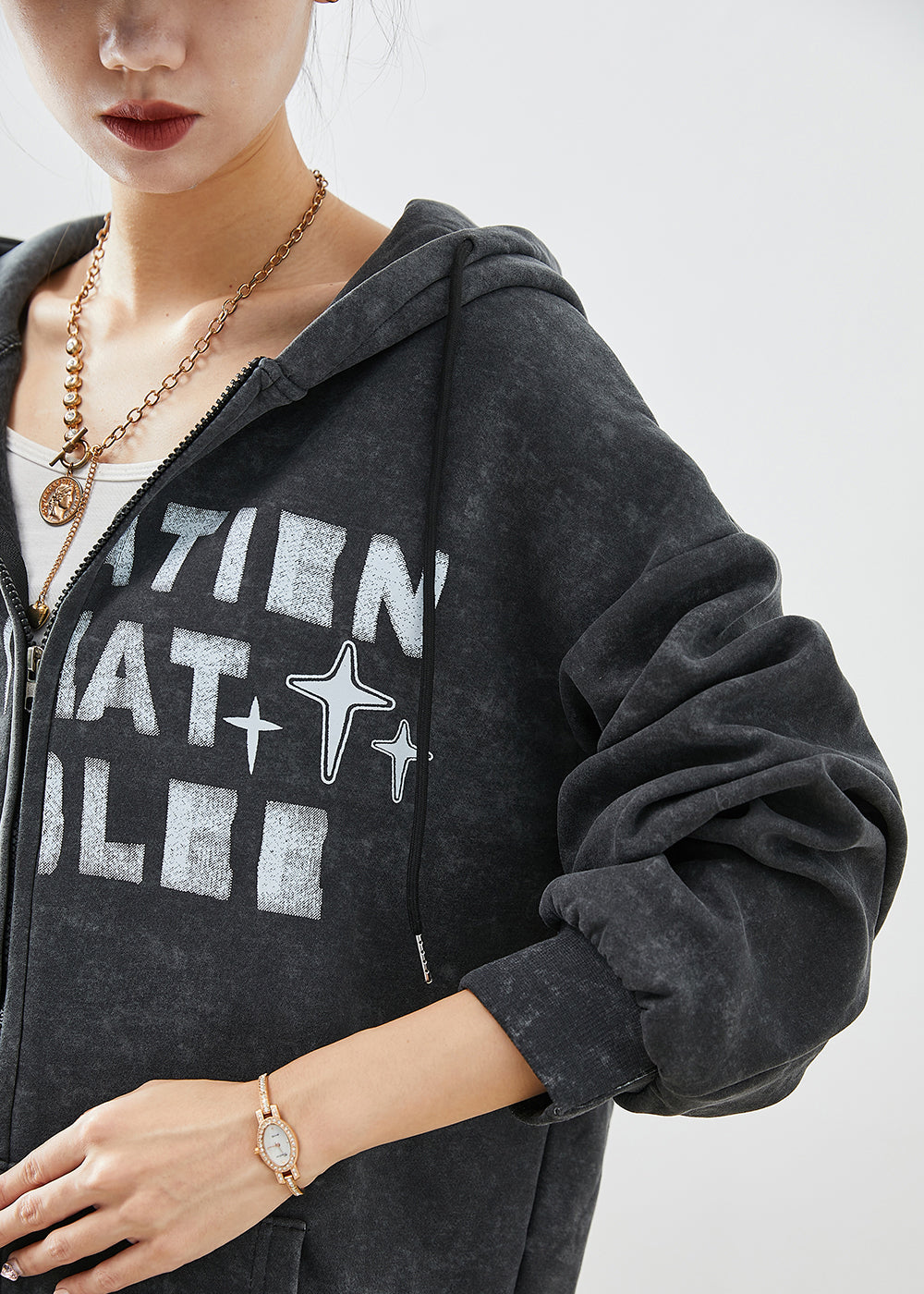 Black Tie Dye Letter Print Cotton Coats Fall