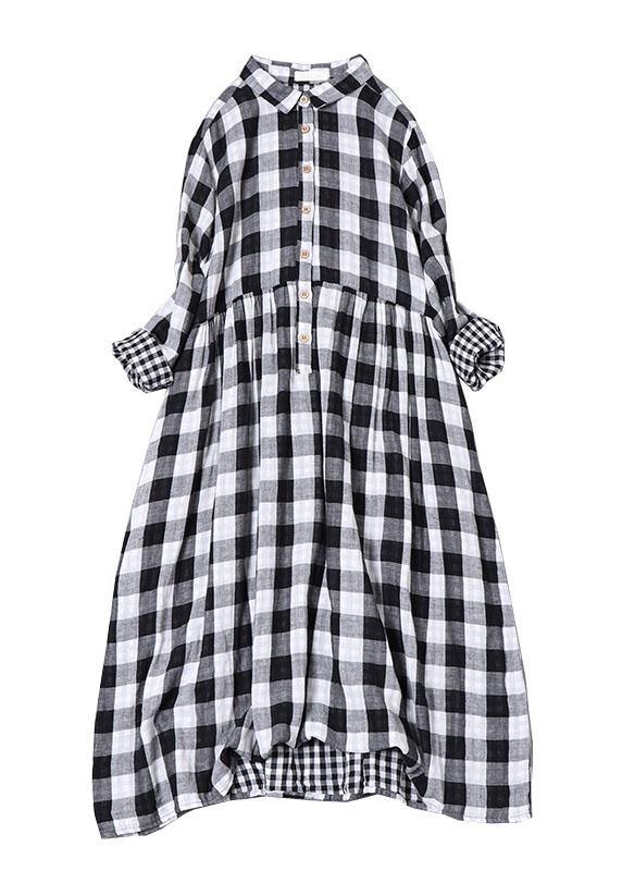 Yellow White Plaid Peterpan Collar Pockets Button Fall Patchwork Dresses