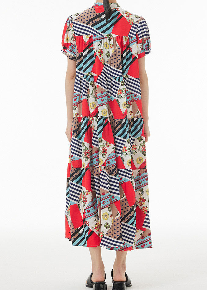 Coffee Wrinkled Print Patchwork Chiffon Dress Summer